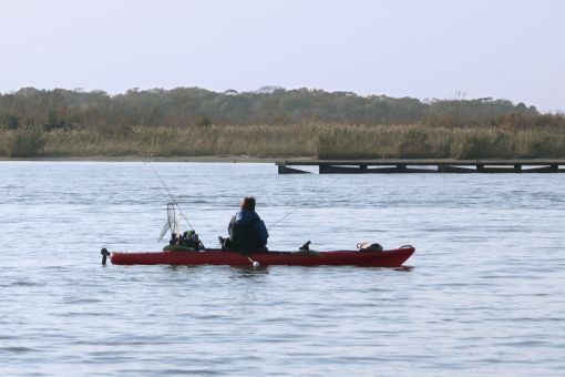 kayak fisherman fishing in a lake